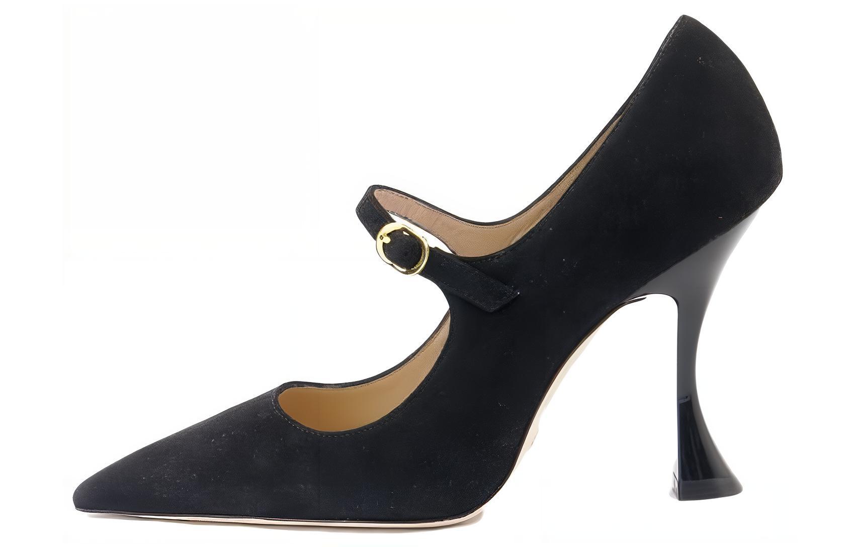(W) Stuart Weitzman Pointed-Toe Stiletto Pump 'Black Velvet Buckle'