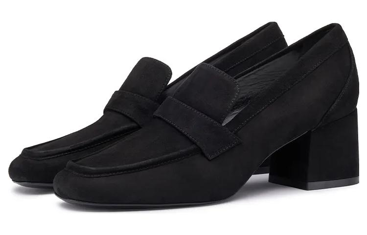 Shop (W) 斯图尔特·韦茨曼黑色皮革尖头舒适粗跟鞋 SW3504026