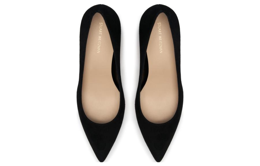 Shop (Women) Stuart Weitzman Pointed Toe Slip-On Block Heel 'Black Leather' SW4404009-BLK