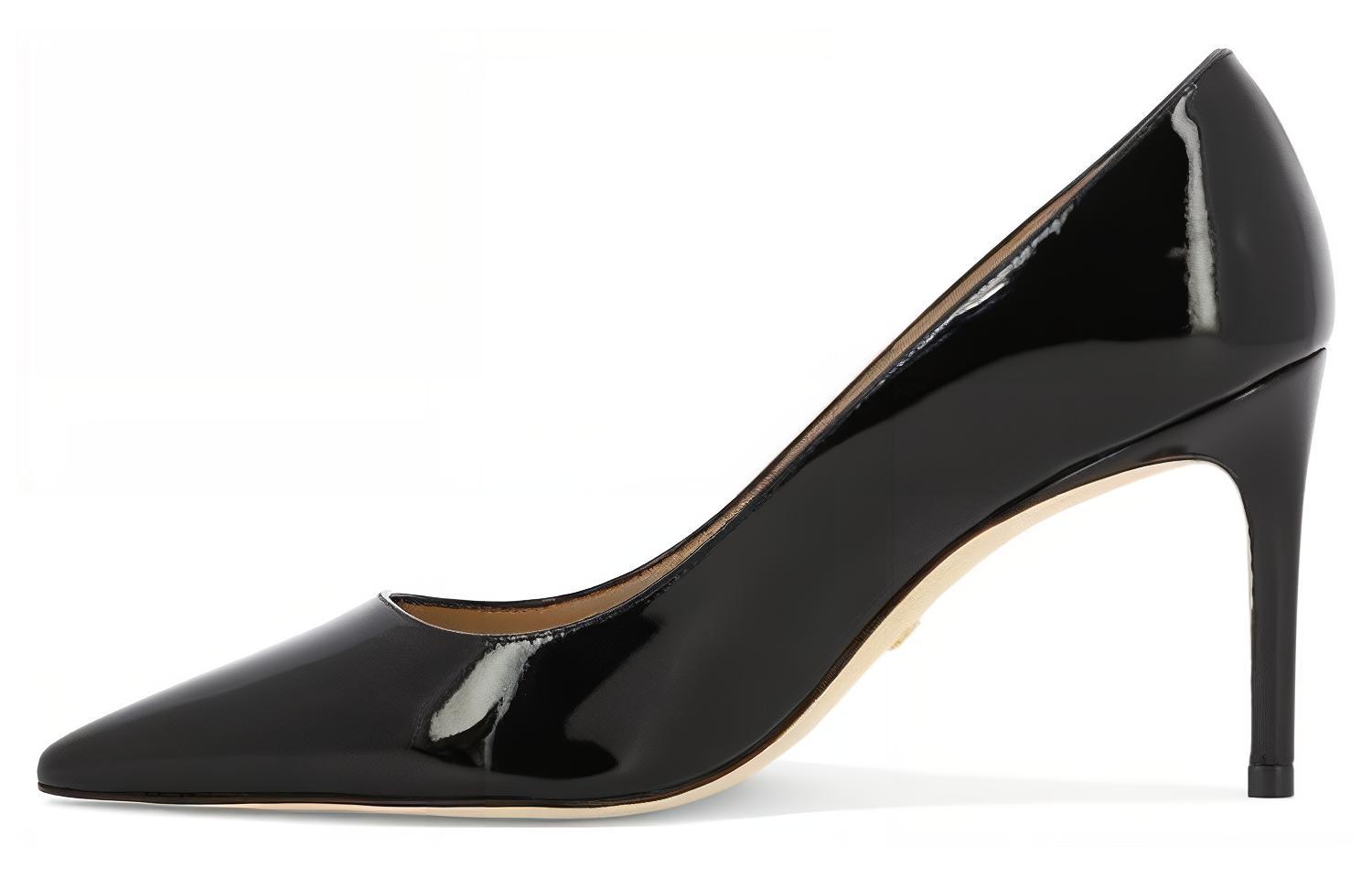 (Women) Stuart Weitzman Pointed Toe Slip-On Stiletto 'Black Leather' STUART85PUMPSA776BLK