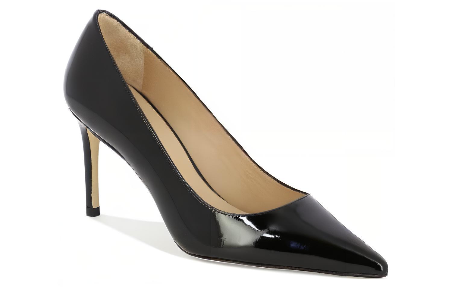 Order (W) Stuart Weitzman Kasut Tumit Tinggi Slip-On Hujung Runcing 'Kulit Hitam' STUART85PUMPSA776BLK