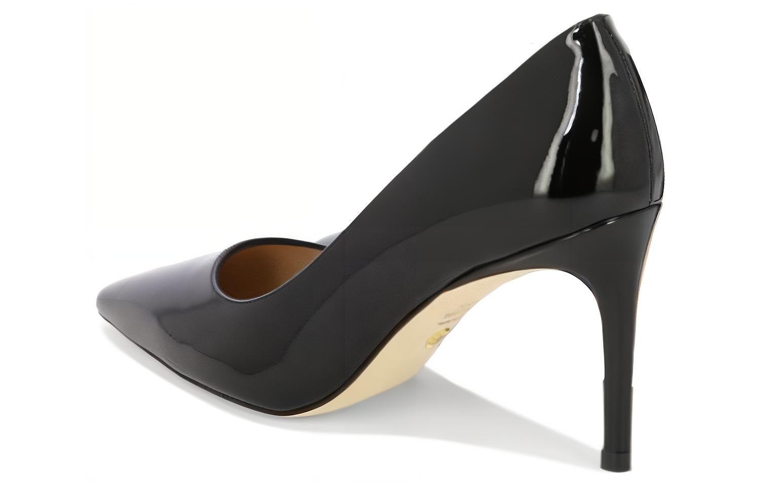 Shop (W) Stuart Weitzman Kasut Tumit Tinggi Slip-On Hujung Runcing 'Kulit Hitam' STUART85PUMPSA776BLK