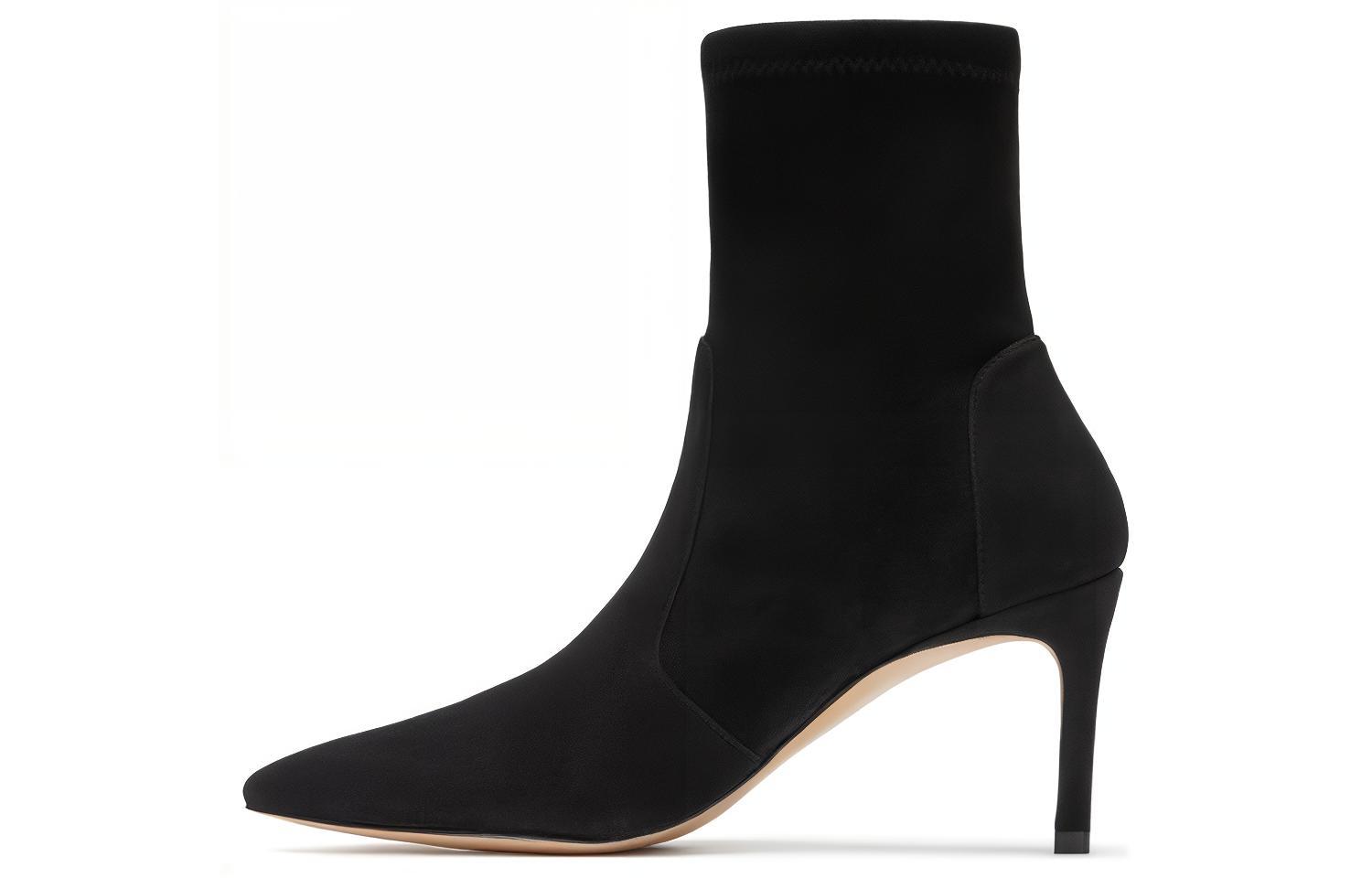 (Women) Stuart Weitzman Pointed Toe Stiletto Ankle Boot 'Black Sheepskin' SW3901012-BLK