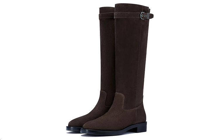 (W) Stuart Weitzman Round Toe Buckle Chunky Heel High Boots 'Brown' 圖 4