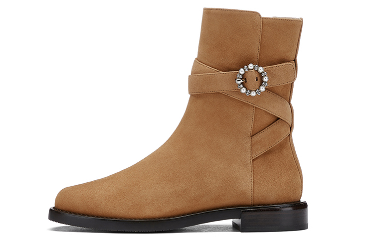 (Women) Stuart Weitzman Ryder Bootie 'Pearl Buckle - Cream Brown' SW2501004-BRO