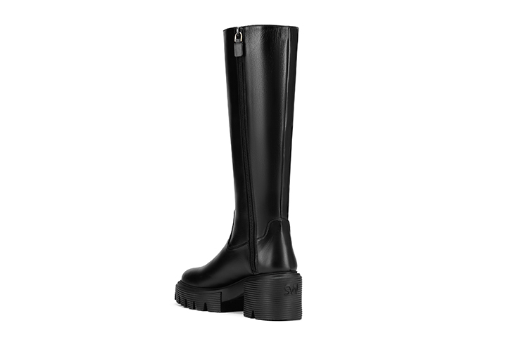 Shop (W) Stuart Weitzman Soho Sepatu Boot Tinggi Lutut 'Kulit Hitam' SW2601007-BLK