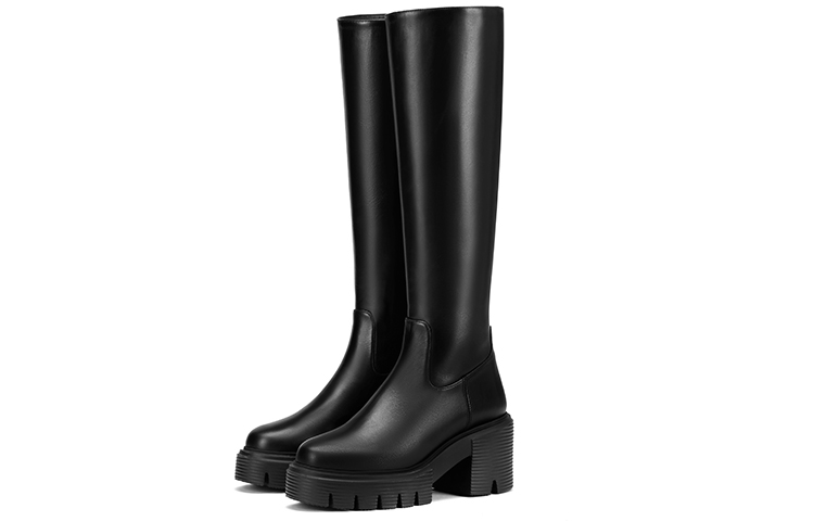Purchase (W) Stuart Weitzman Soho Sepatu Boot Tinggi Lutut 'Kulit Hitam' SW2601007-BLK