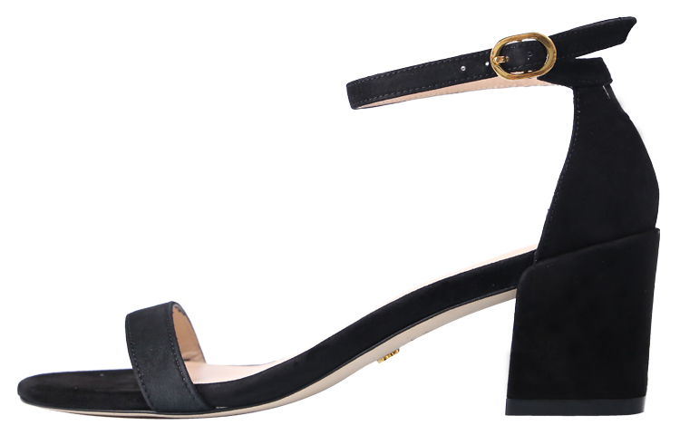 (Women) Stuart Weitzman Suede Buckle Chunky Heel Sandals 6.5cm Black S2301BLK Black Color