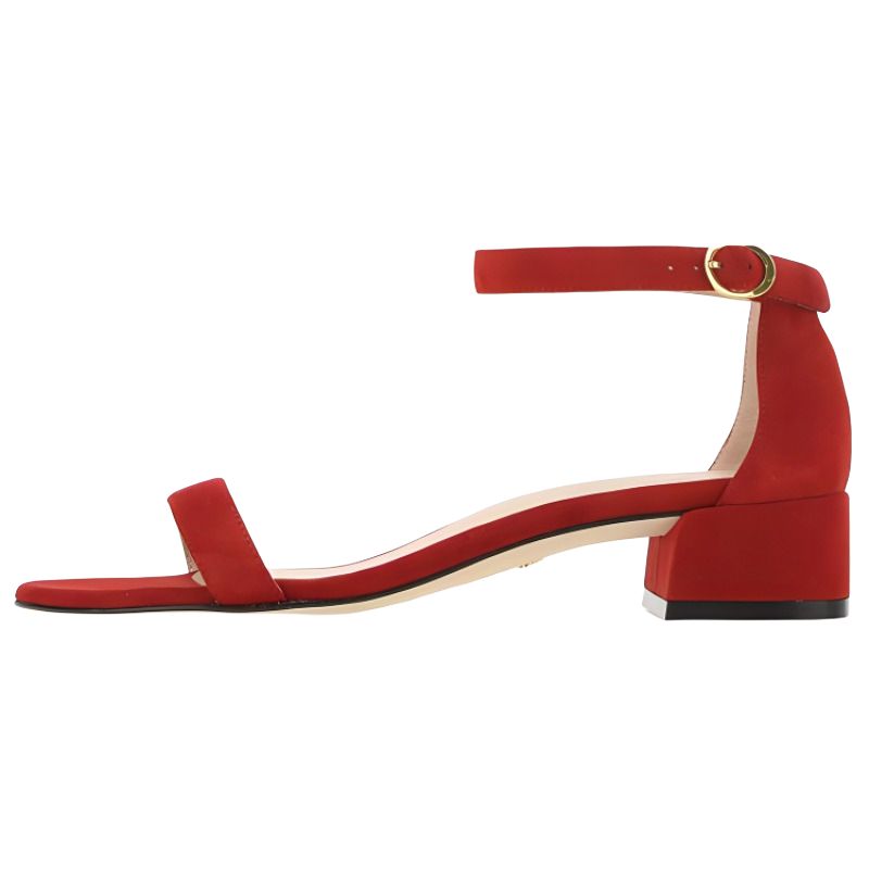 (Women) Stuart Weitzman Suede Fashion Red Single-Strap Sandals for Women. NUDIST JUNE SUE Q3S Red Color