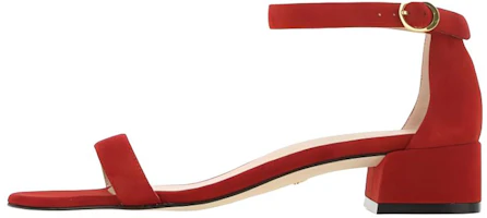 (Women) Stuart Weitzman Suede Fashion Red Single-Strap Sandals for Women. NUDIST JUNE SUE Q3S Red Color (Women) Stuart Weitzman Suede Fashion Red Single-Strap Sandals for Women. NUDIST JUNE SUE Q3S Red Color