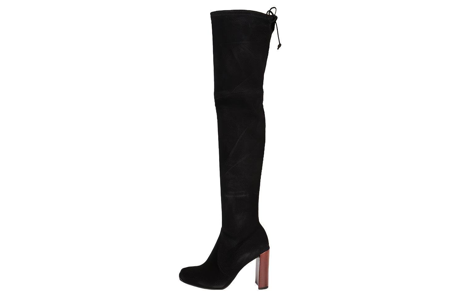 (Women) Stuart Weitzman Suede High Knee Fashion Boots Black 10.5cm Heel CAROLYNSUEDEBLACK Black