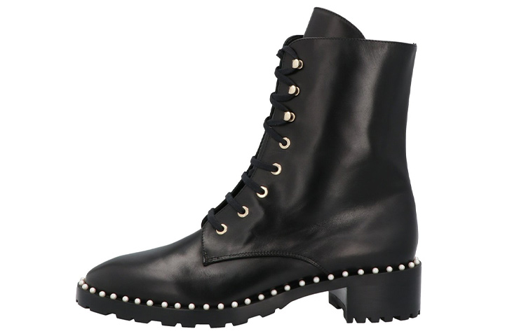 (Women) Stuart Weitzman SW Allie Lace-Up Leather Ankle Boots Women’s Black. ALLIESMOBLK Black Color