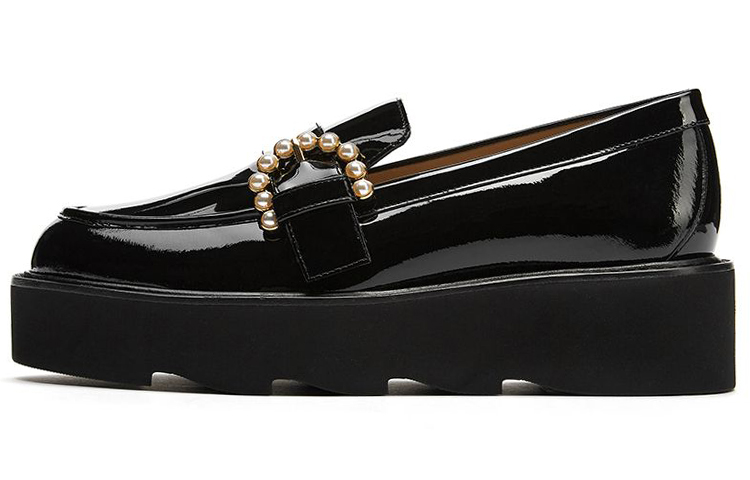(Women) Stuart Weitzman SW Black Leather Casual Loafers SW2102013 Black Color