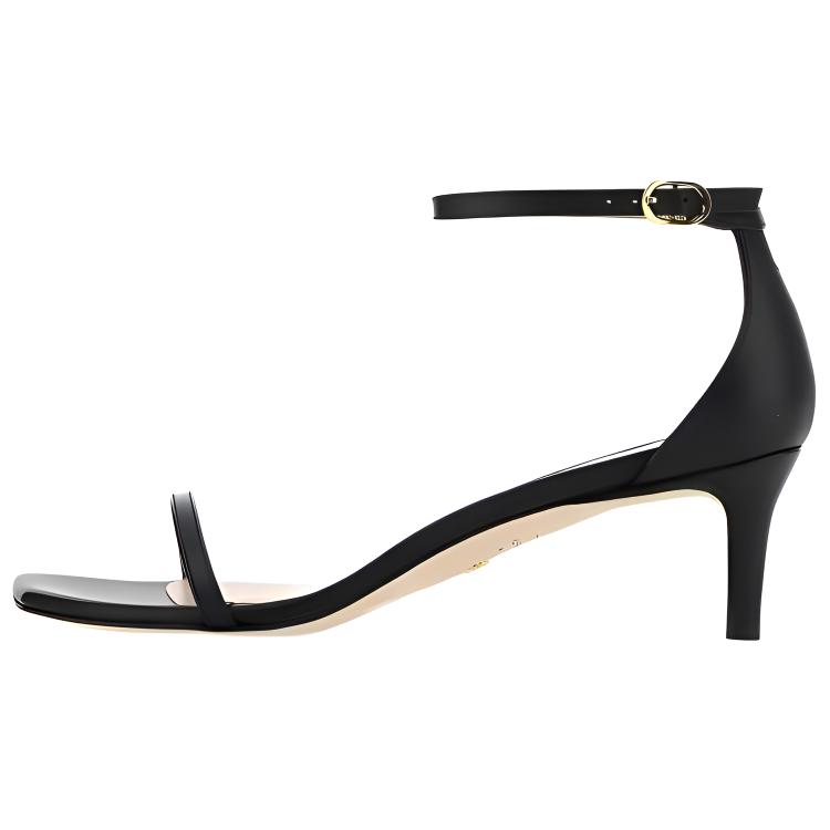 (Women) Stuart Weitzman SW Black Leather Casual Strap Sandals. NUDISTCURVE50SMO Black