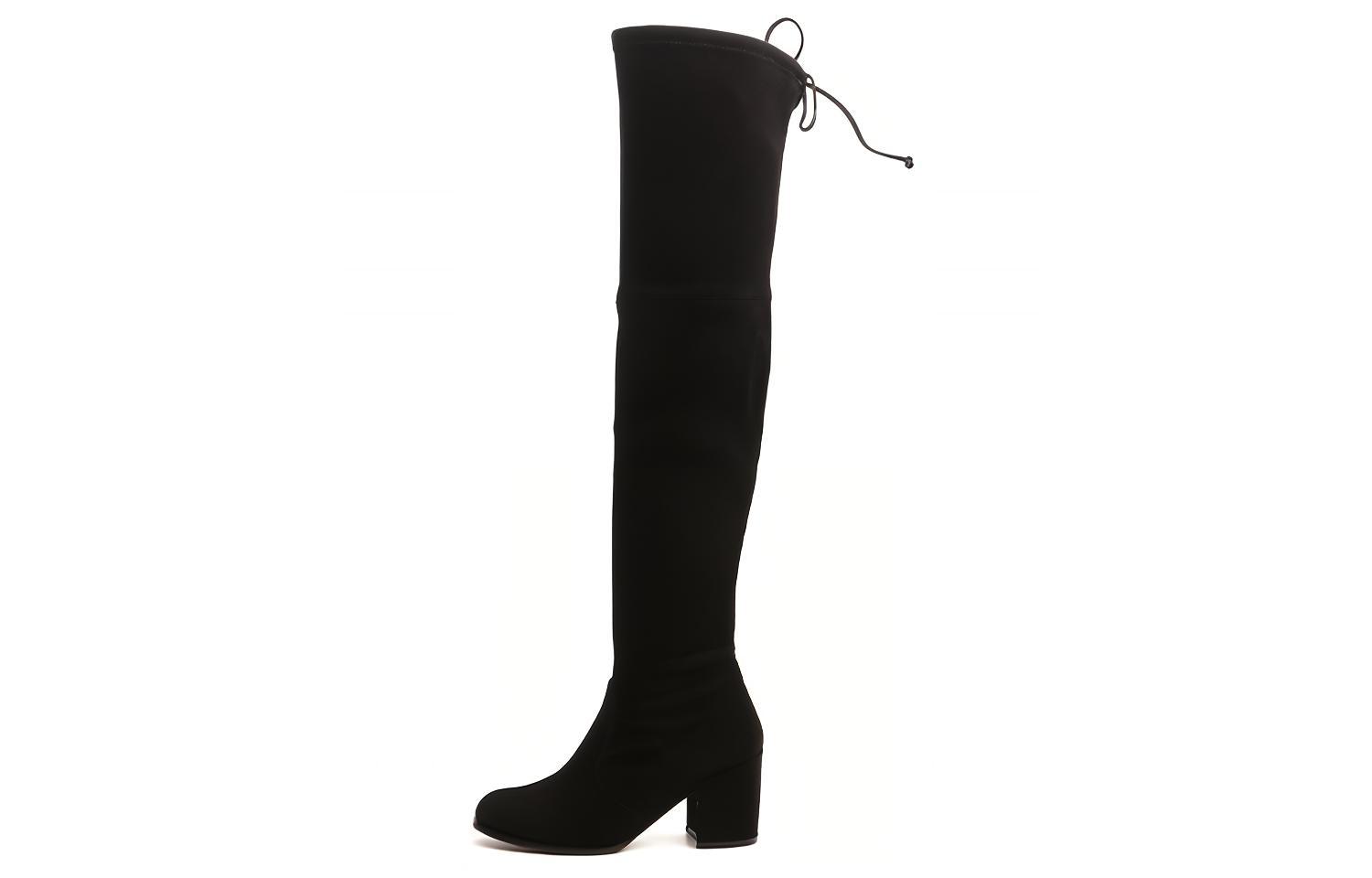 (Women) Stuart Weitzman SW Black Leather Over-the-Knee Boots with Block Heel TIELANDSUSBLK Black