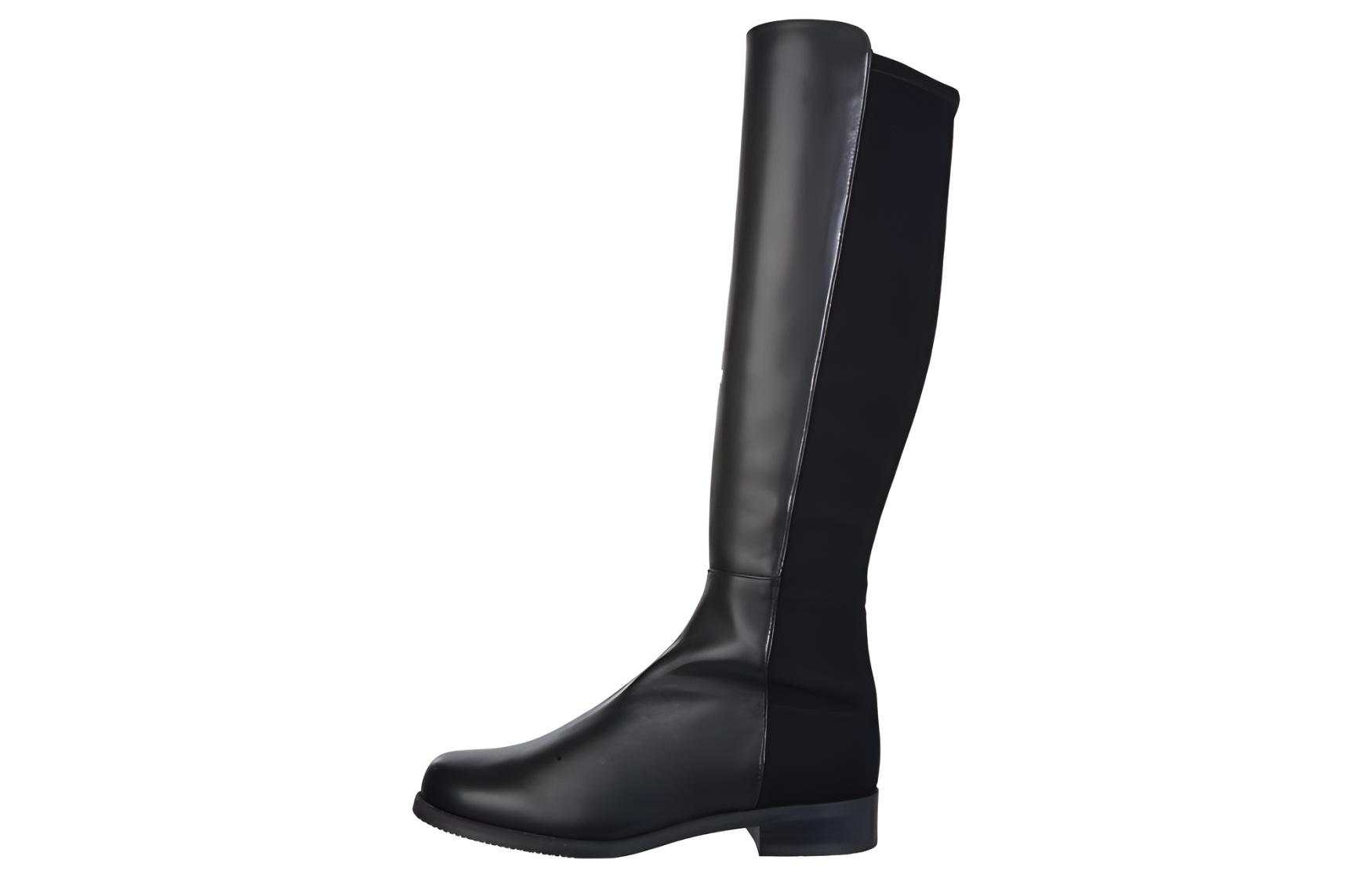 (Women) Stuart Weitzman SW Black Leather Round-Toe Pull-On High Boots S4004BLK Black Color