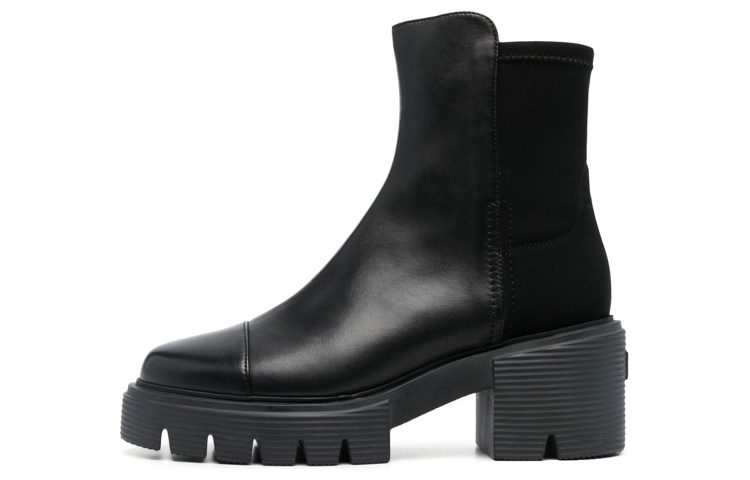 (Women) Stuart Weitzman SW Black Leather Slip-On Ankle Boots SC722NSG Black Color