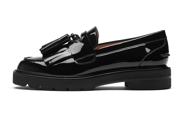 (Women) Stuart Weitzman SW Black Leather Slip-On Casual Shoes Round Toe SUTTON LOAFER Printed Soft Croc Black Shoes