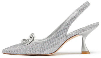 (Women) Stuart Weitzman SW Blingring Xcurve 75 Silver Slingback Pointed Toe Heels Women. SW3204020 Silver Color (Women) Stuart Weitzman SW Blingring Xcurve 75 Silver Slingback Pointed Toe Heels Women. SW3204020 Silver Color