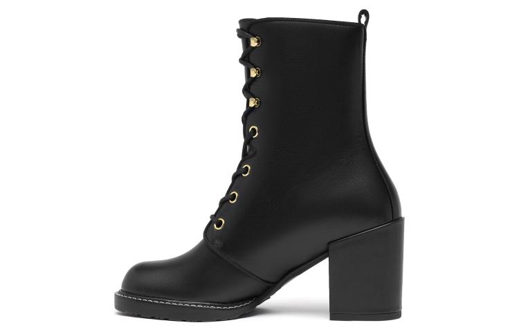 (Women) Stuart Weitzman SW Cassey Black Leather Lace-Up Fashion Ankle Boots SW2401017 Black Color