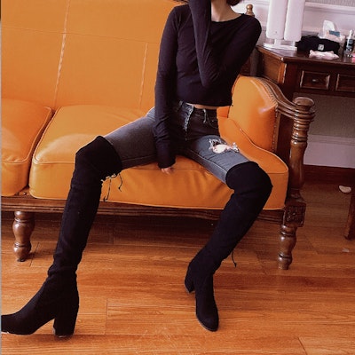 stuart weitzman/SW Tieland 經典圓頭粗高跟 過膝長靴 女款 黑色 Cheap stuart weitzman/SW Tieland 經典圓頭粗高跟 過膝長靴 女款 黑色