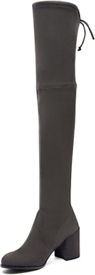 Stuart Weitzman/SW Tieland 經典圓頭絨面皮粗高跟過膝長筒靴 7cm 女款 高級灰 Lookbook Stuart Weitzman/SW Tieland 經典圓頭絨面皮粗高跟過膝長筒靴 7cm 女款 高級灰