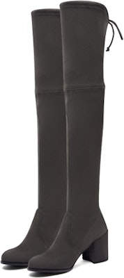 Stuart Weitzman/SW Tieland 經典圓頭絨面皮粗高跟過膝長筒靴 7cm 女款 高級灰 Shop Stuart Weitzman/SW Tieland 經典圓頭絨面皮粗高跟過膝長筒靴 7cm 女款 高級灰