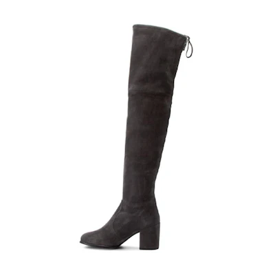 (W) Stuart Weitzman Tieland Boots 'Classic Versatile Round Toe Chunky High Heel Over-the-Knee Grey'
