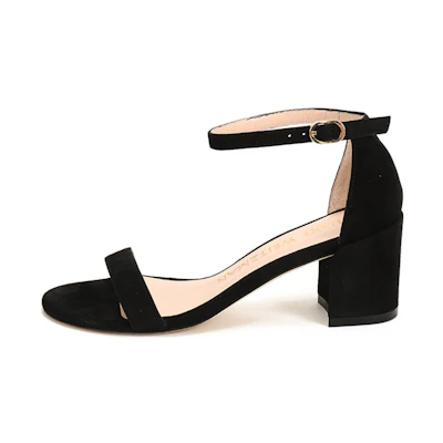 (W) Stuart Weitzman Velvet 'Black Chunky Heel Sandal'