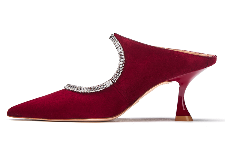 (Women) Stuart Weitzman Xcurve Crystal 75 Mule 'Winery Red' SW2504006-BUR