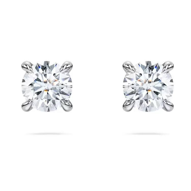 (Women) Swarovski  18K White Gold Round Silver Stud Earrings 5697780