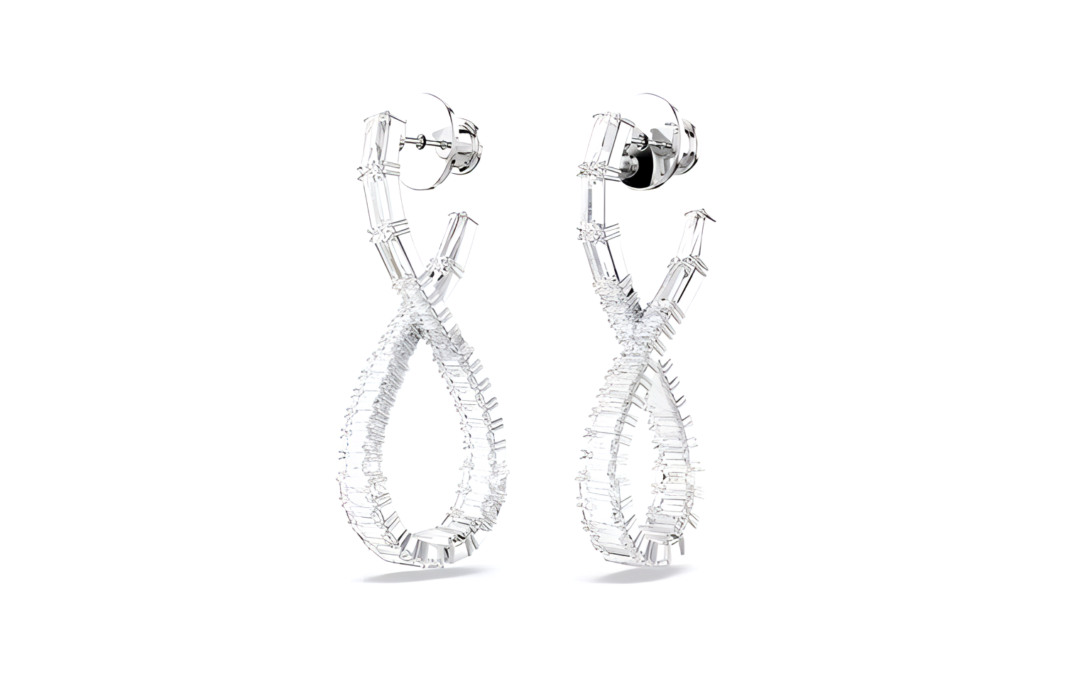 (Women) Swarovski  Curved Rhodium-Plated Earrings - Silver. 5677628