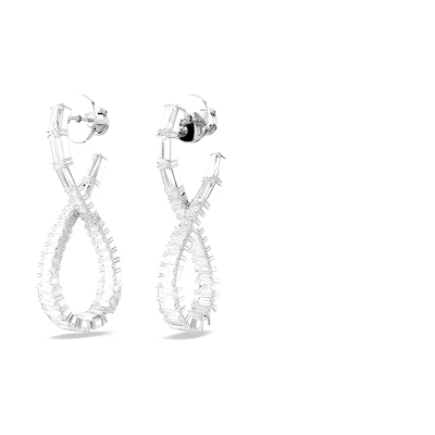 (Women) Swarovski Curved Rhodium-Plated Earrings - Silver. 5677628