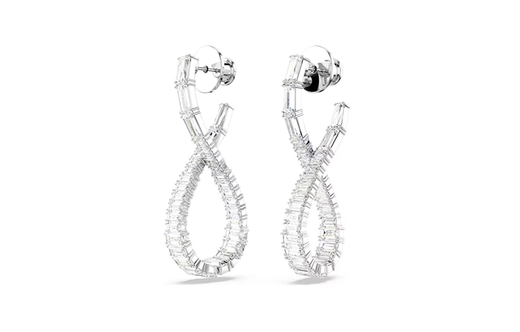 (Women) Swarovski  Curved Rhodium-Plated Earrings - Silver. 5677628 圖 2
