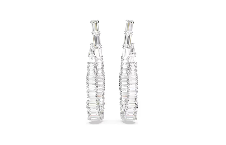 (Women) Swarovski  Curved Rhodium-Plated Earrings - Silver. 5677628 圖 3