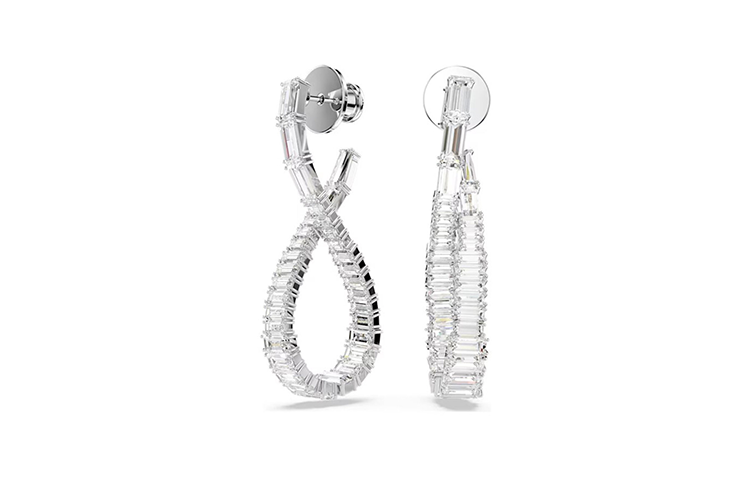 (Women) Swarovski  Curved Rhodium-Plated Earrings - Silver. 5677628 圖 4