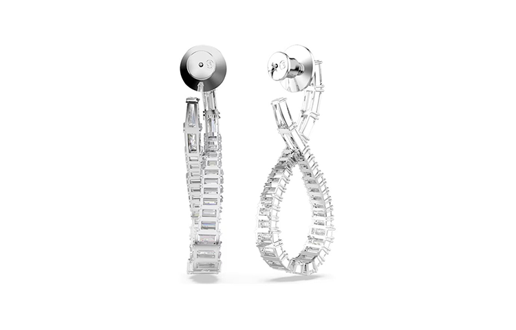 (Women) Swarovski  Curved Rhodium-Plated Earrings - Silver. 5677628 圖 5