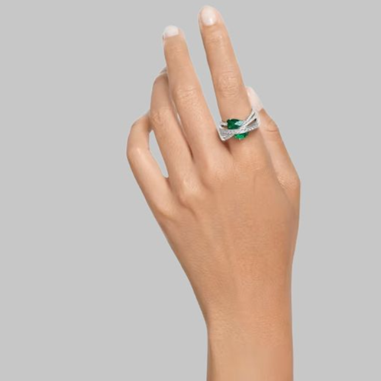 Shop (W) スワロフスキー グリーンカーブデザイン ロジウムメッキリング 5666957