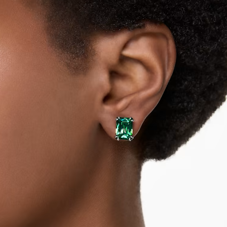(Women) Swarovski  Green Gemstone Rhodium-Plated Stud Earrings. 5677142 圖 6