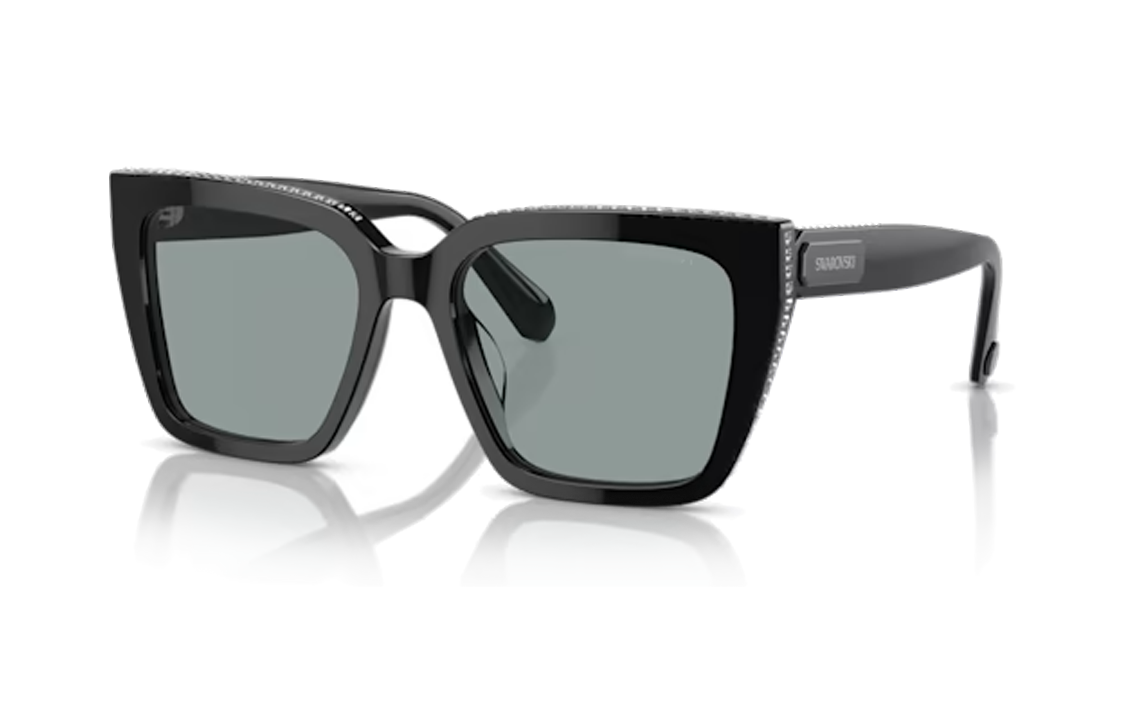 (Women) Swarovski  Irregular Crystal Acetate Sunglasses Black with Letter Detail. 5679551