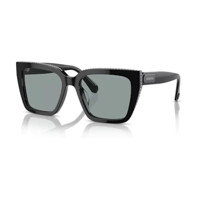 (Women) Swarovski Irregular Crystal Acetate Sunglasses Black with Letter Detail. 5679551
