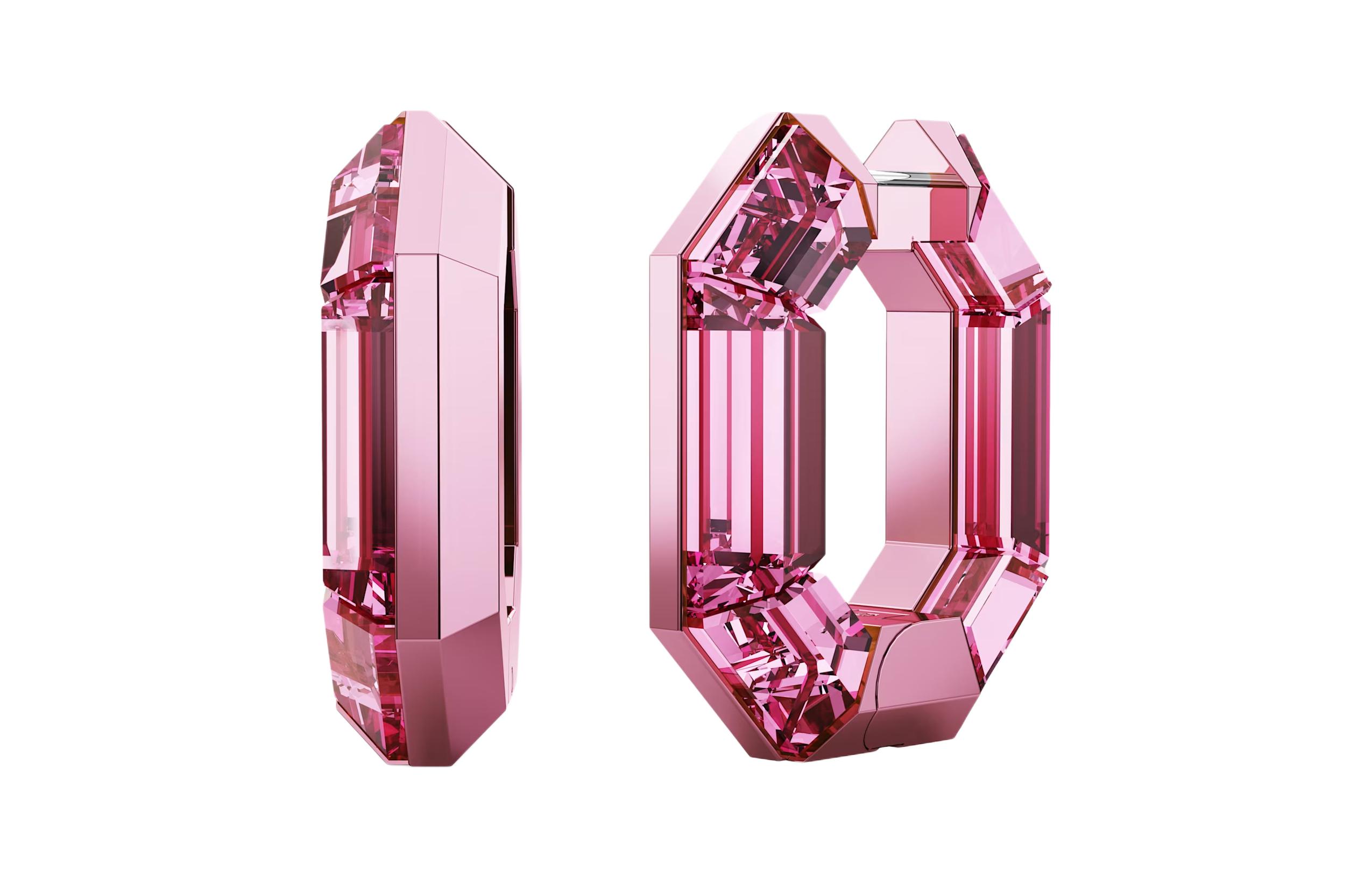 (Women) Swarovski  Pink Octagon Hoop Aluminum Earrings. 5680783