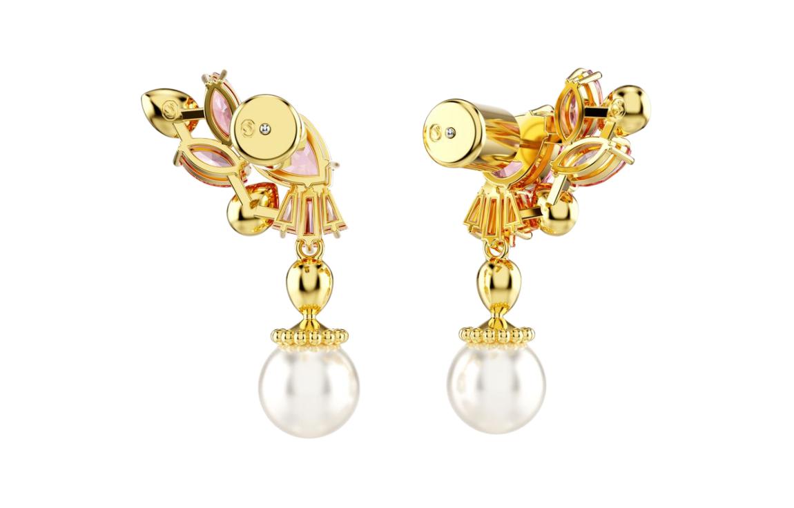 (Women) Swarovski  Red Crystal Pearl Zirconia Gold-Plated Earrings. 5688486 圖 4