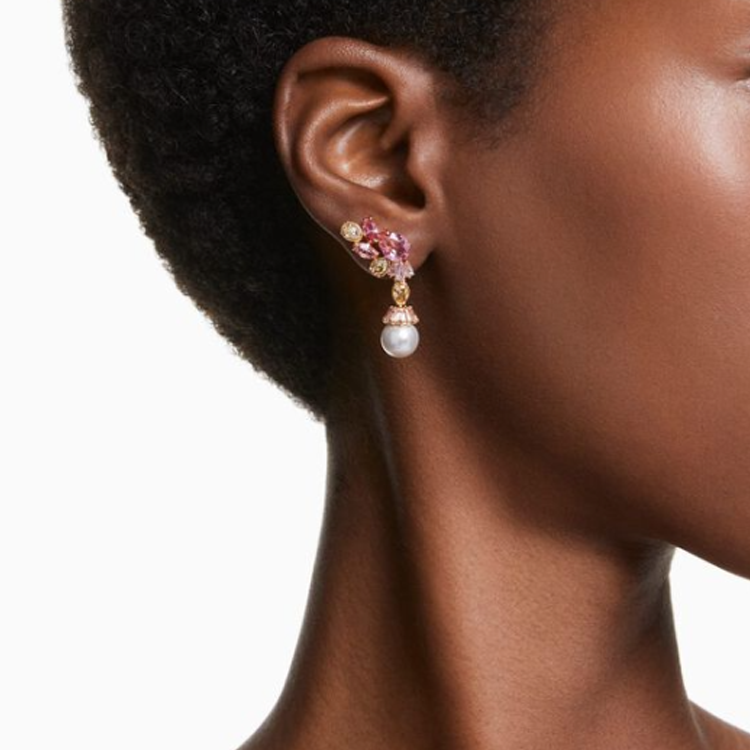 (Women) Swarovski  Red Crystal Pearl Zirconia Gold-Plated Earrings. 5688486 圖 5