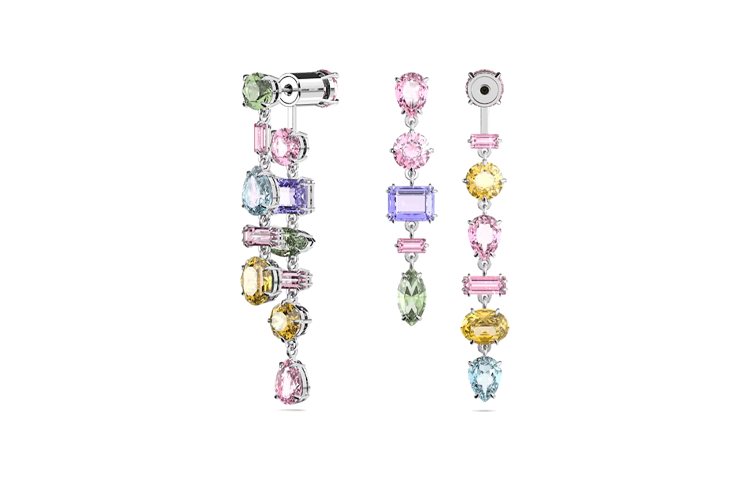 (Women) Swarovski  Rhodium-Plated Earrings with Asymmetric Multicolor Crystals. 5656417 圖 2