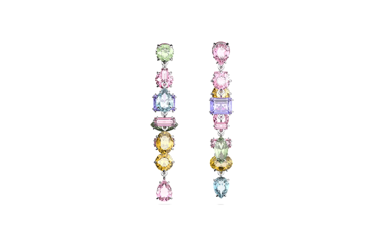(Women) Swarovski  Rhodium-Plated Earrings with Asymmetric Multicolor Crystals. 5656417 圖 3