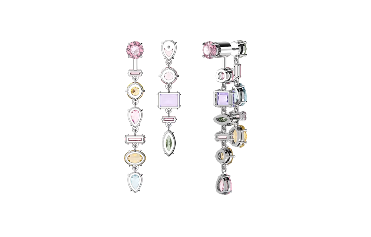 (Women) Swarovski  Rhodium-Plated Earrings with Asymmetric Multicolor Crystals. 5656417 圖 5