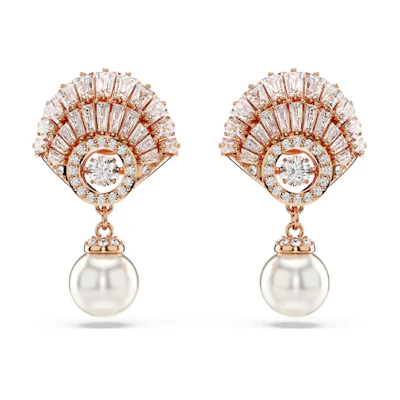 (Women) Swarovski Rose Gold Shell Earrings with Crystals & Simulated Pearls. 5689196