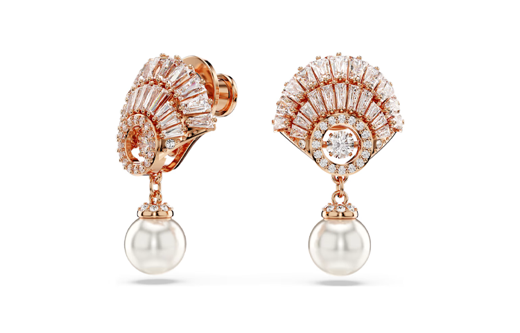 (Women) Swarovski  Rose Gold Shell Earrings with Crystals & Simulated Pearls. 5689196 圖 3