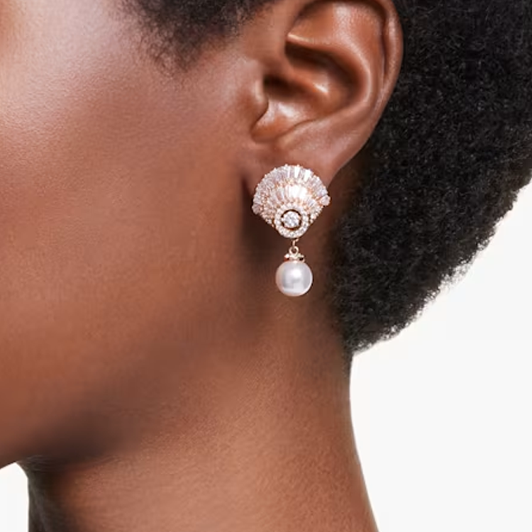 (Women) Swarovski  Rose Gold Shell Earrings with Crystals & Simulated Pearls. 5689196 圖 6